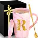 Personalized Ceramic Coffee Mug with Lid Tea Cup Happy Birthday Christmas Xmas Day Holiday Gift for Female Boss Teacher Aunt Big Small Sister in Law Mother Stepmother Wedding Groom Bride Officiant,R