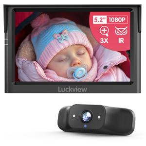 BM1 Baby Car Camera for Back Seat & Pet Monitoring, 5'' 1080P Monitor with IR Night Vision, 3X Zoom, Crystal Clear View, Easy 5-Min Wired Installation for Peace of Mind