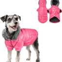 PETLESO Dog Coat for Small Dogs, Winter Dog Jacket Cold Weather Windproof Warm Puffer Jacket with Leash Hole, Button Fixable Hat, Pink XL