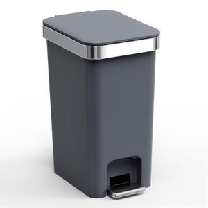 Bathroom Trash Can with Lid, 2.6 Gallon /10 Liter Small Garbage Can, Press Top Bin & Step Metal Pedal Trash Bin Plastic Wastebasket for Bedroom, Office, Kitchen, Dorm (Black Gray)