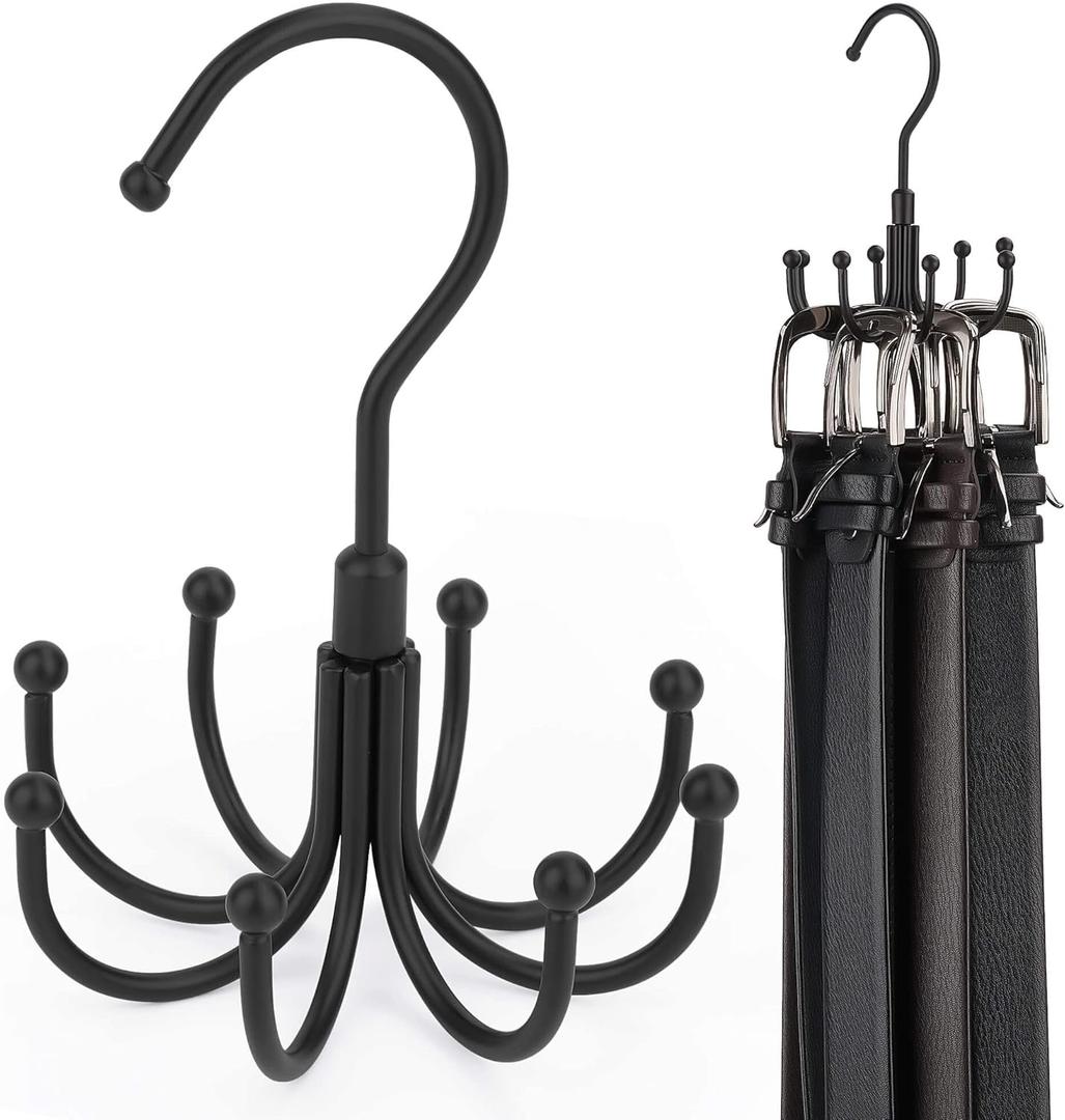 ZEDODIER Belt Hanger, Rotatable Belt Rack Closet Accessories Organizer, Maximum 24 Storage Capacity, Hanging Holder Storage Hook for Belt, Bra, Tank Top, Tie, Scarf, Purse, Black (1 Pack)