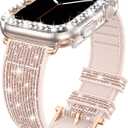 Goton Bling Silicone Band Case Compatible for Apple Watch 38mm with Edge Protector Cover[No Glass], Strap Color Changes with Angle for iWatch Series 3/2/1 (Pink/Gold)