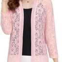 FindThy Womens 3/4 Sleeve Lace Cardigan Long Sleeve Open Front Floral Crochet Shrug Cover Up
(1325-Pink-M-aLB)