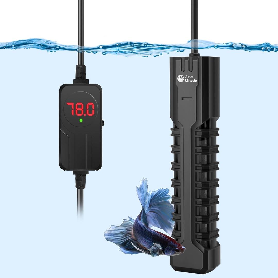 AquaMiracle Aquarium Heater, 200W Submersible Fish Tank Heater with LED Digital Display, Overheat Protection & Auto Power-Off When Out of Water, for Freshwater and Saltwater Fish Tanks (20-40 Gal)