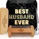 3 x Husband Gifts for Him - Beard Kit for Men Grooming and Care with Brush, Comb, Scissors & Storage Bag - Husband Birthday Gift Ideas, Anniversary Retirement Birthday Gifts for Men