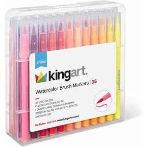 KINGART Watercolor Brush Markers, 36 Piece, Multicolor, 410-36