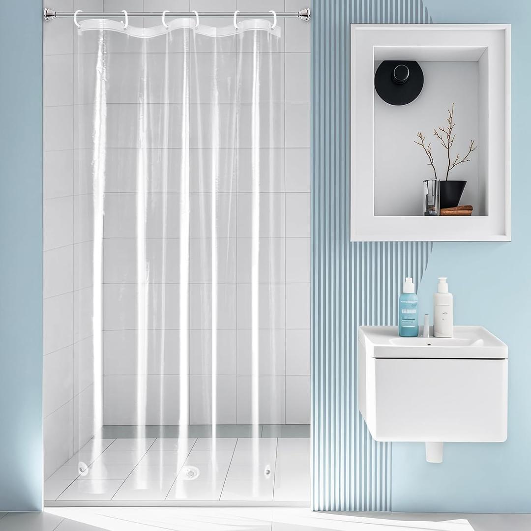 EurCross Extra Tall Shower Stall Clear Curtain Liner 36x84 inch with 3 Magnet Weights and Hooks, Waterproof 9G PEVA Transparent Extra Long Plastic Shower Curtain for Tall Stall