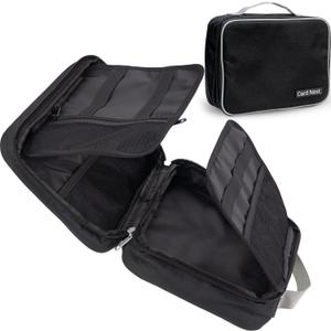 Cable Organizer Bag - Travel Cord Organizer Bag with Unique Flat Open Design - Foldable Electronic Organizer Travel Case for Cords, Chargers, Adapters (Black)