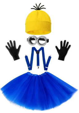 Halloween Costume for Adult Women,Goggles/Yellow Beanie/Blue Dress/Suspenders/Gloves Halloween Costume Accessories 4 Pcs Halloween Costume Accessories Adults-Yellow Beanie Hat/Goggles/Gloves/Suspenders for Halloween Dress Up