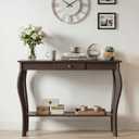 ChooChoo 47 Inch Narrow Console Table with Drawer, Chic Accent Sofa Entryway Table with Shelves for Entryway, Living Room, Hallway, Espresso