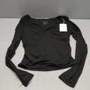 REORIA Womens 2026 Winter Fall Fashion Deep V Neck Long Sleeve Shirts Double Lined Casual Slim Fitted Going Out Tops (Small, Black)