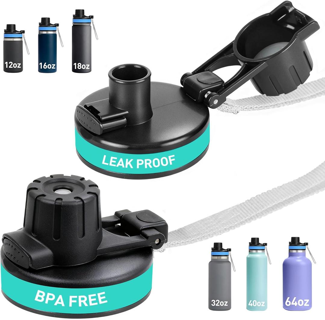 2 Pack Auto Flip Lid for Hydro Flask Wide Mouth 12, 16, 18, 32, 40, 64 OZ, Spout Lid for Simple Modern, Replacement Lid for Wide Mouth Water Bottle with Button Lock, Easy Carry, Leak Proof