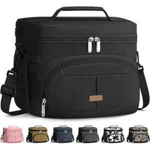 Lunch Box for Man Women, Insulated Lunch Bag Cooler Bag Leakproof Lunchbox Lunch Tote Bags with Removable Strap for Work School Picnic Travel (Black/12L (Medium)