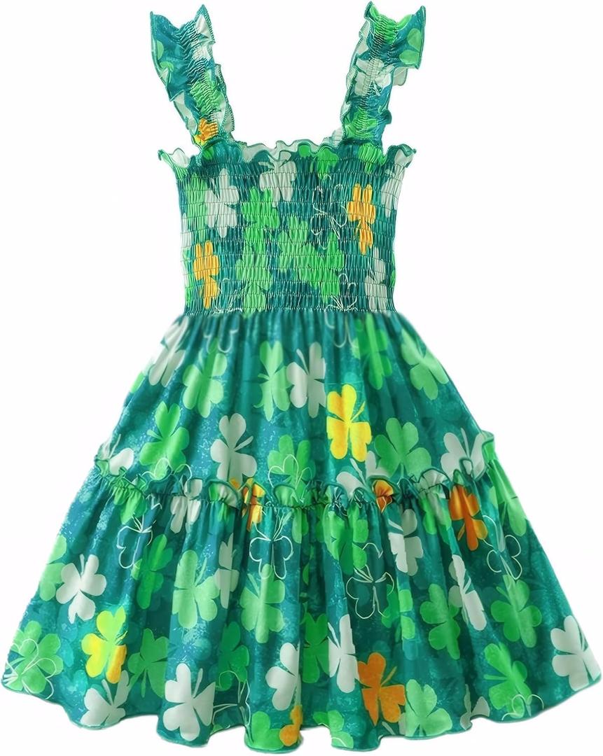 RETSUGO Little Girls Dresses Flutter Sleeve Casual Birthday Party Dress Toddler Kids Swing Twirly Summer Sundress 1-8 Years (2-3T, Shamrock/Green)