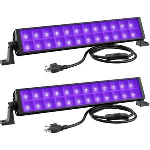 Onforu 2 Pack 48W Black Light Bars, LED Blacklight with Plug and Switch, Black Lights Flood Light, Glow in The Dark Party Supplies for Stage Lighting, Halloween Decorations, Body Paint
