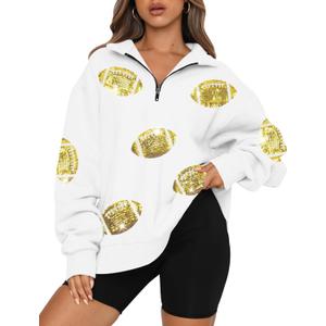 MAXIMGR Football Sweatshirt Women Game Day Sweatshirts Football Team Fans Pullover Shirt Sunday Funday Long Sleeve Tops (Small, White 338)
