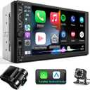 Double Din Car Stereo with Dash Cam,Compatible with Apple Carplay,Android Auto,7 inch Touch Screen Car Radio with Backup Camera Bluetooth Support Mirror Link Navigation FM Radio