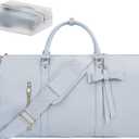 Garment Bags for Travel, Convertible Suit Travel Bag for Women, Stylish Carry On Garment Bag with Toiletry Pocket, Shoulder Strap and Shoes Compartment, 2 in 1 Foldable PU Leather Duffle Bag, Blue