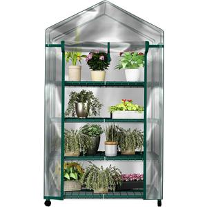 4 Tier Mini Greenhouse - Portable Greenhouse with Locking Wheels and PVC Cover for Indoor or Outdoor - 27 x 19 x 63-Inch Green House by Home-Complete