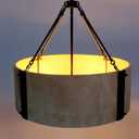 Chandelier Lighting Fixture, 4-Light, Retro White Drum Shade, Rustic Industrial Hand-Painted Pendant for Kitchen Island Living Dining Room Over Table, 23" W x 21.5" H (Retro-White, 23 Inches)