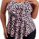 B2prity Women Plus Size Tankini Swimsuits Tummy Control Two Piece Bathing Suit Ruffled Flounce Swimwear with Shorts,Black,pink,white, 2Xl