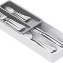 Lifewit Compact Silverware Organizer for Kitchen Drawer, Narrow Flatware Tray Holder, Plastic Cutlery Spoons, Forks and Knives Storage, White & Gray, 1 Pack