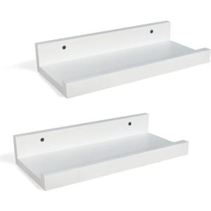 Z metnal Small Floating Shelves, Natural Wooden Display Wall Shelf for Picture Ledge, Nursery Floating Shelves, White, Wall Mounted, 12 x 5.5 inch, 2 Pcs