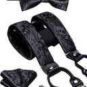 Dubulle Suspender and Bow Tie for Men Paisley Solid Men's Suit Braces Pretied Bowtie and Handkerchief Cufflinks Formal Wedding