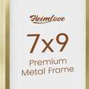 Heimlove 7x9 Aluminum Picture Frame, Metal Picture Frame for Wall Hanging or Tabletop, Photo frame with Tempered Glass  Simple and Elegant Decor for Wall  1 Pack  Gold