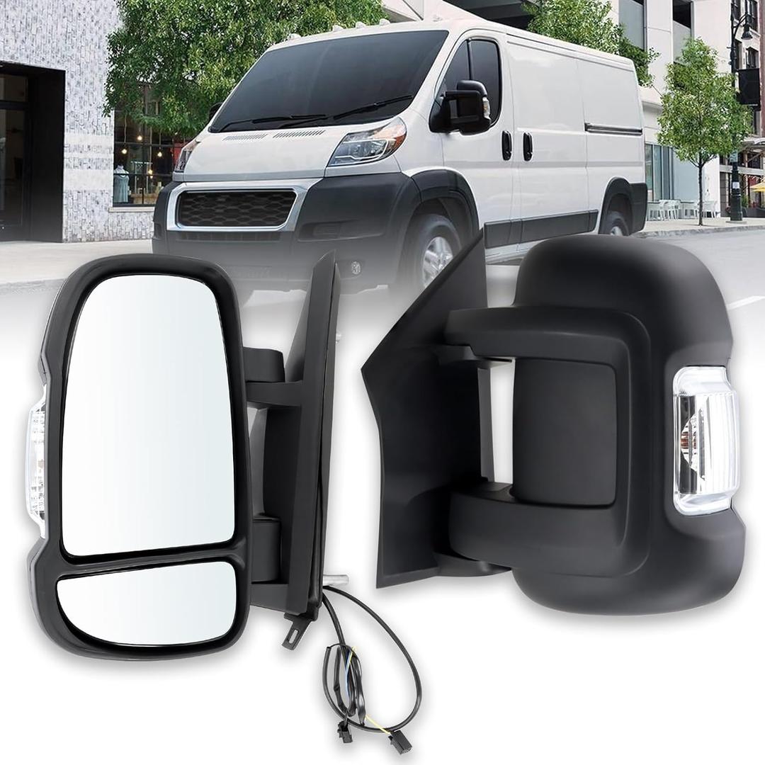 Left Driver Side Mirror Compatible with 2014-2026 Ram Promaster 1500/2500/3500 with Temperature Sensor turn signal light manual folding Without Power glass Replace#CH1320417 5VE99JXWAB(2+2Pins)