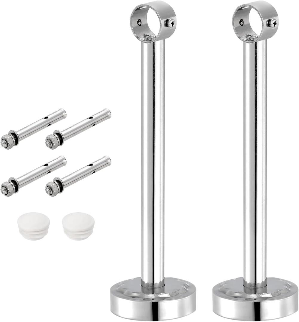 uxcell 2 Set 9.84inch Ceiling Mount Bracket Fit 1.02inch Pipe, Stainless Steel Curtain Rod Holder Closet Rod Holders for Wardrobe Bathroom Curtain Pipe, Silver