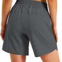 Ksmien Women's 5"/ 7" Athletic Running Shorts Quick Dry Lightweight Workout Gym Shorts with Zipper Pockets UPF 50+ (Black, L)