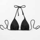 SOLY HUX Women's Halter Triangle Bikini Top Tie Back Bathing Suit Top Sexy Swimwear for Women Plain Black Large (Black, L)