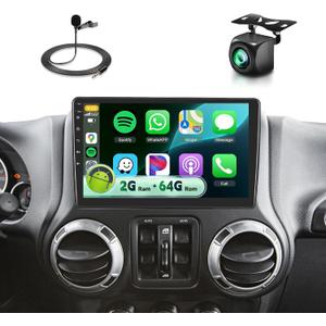 for Jeep Wrangler Car Radio Stereo 2007-2018 Dodge Ram 1500 2500 3500 Grand Cherokee with DSP Wireless Carplay Android Auto,10" HD IPS Touchscreen Radio GPS WiFi Bluetooth FM SWC 2G+64G