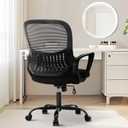 Sweetcrispy Home Office Managerial Executive Chair with Ergonomic Design, Mid-Back Mesh 360 Swivel, Comfortable Lumbar Support, Comfy Arms for Bedroom,Study,Student, Black, 18.5"D