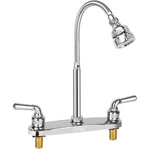 XMK All Metal RV Kitchen Faucet,Camper RV Kitchen Sink Faucet Replacement with Flexible Arc 360 Degree Rotatable Tri-Function Sprayer for Campers,Motorhomes,Travel Trailers,8 Inch 2 Hole