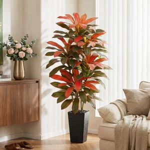 FSOHOI Artificial Red Dracaena Tree 5FT, Tall Fake Plants Indoor