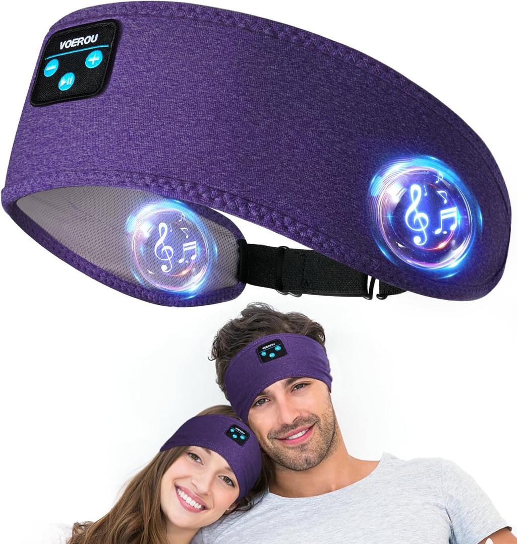 Voerou Sleep Headphones Bluetooth Headband - 10Hrs Adjustable Wireless Sports Sleeping Headphones with Hi Fi Sound, Tech Gifts for Men Women Side Sleepers Office Nap, Travel, Yoga, Workout, Meditation (Violet)