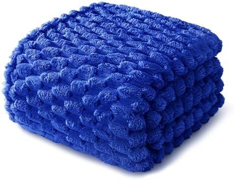 Twin Size Blanket for Bed with Jacquard Pattern, Fuzzy Soft Cozy Exquisite Blankets for All Season, Warm and Fluffy, 60x80 Inch, Blue