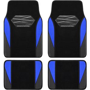 Skechers Car Floor Mats, Waterproof Universal Fit Car Mats, Faux Leather Car Floor Mats, Carbon Floor Mats for Cars with Anti-Slip Skechers Heel Pad Fit for SUV, Vans, Sedans, Trucks, Blue