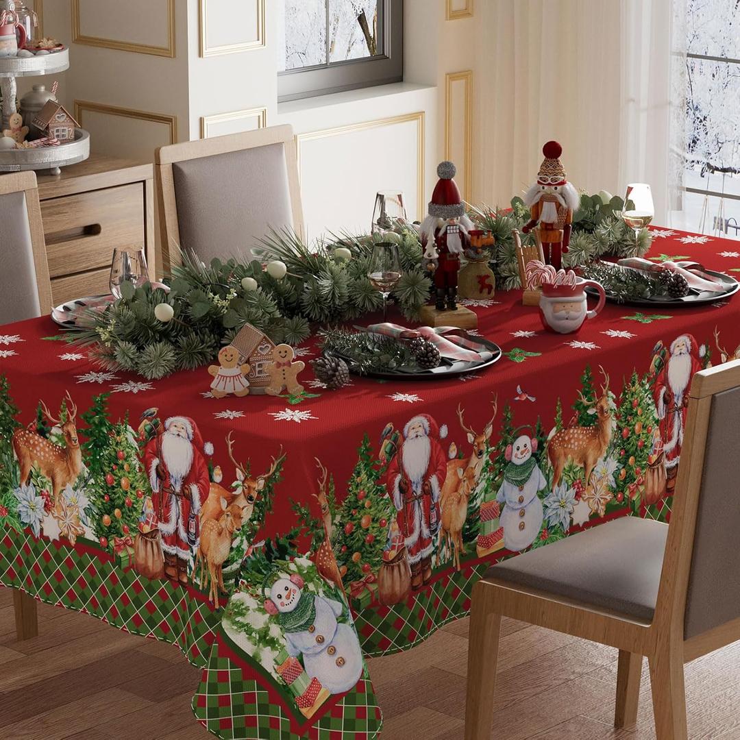 XCHI Snowman Santa Deer Winter Christmas Tablecloth Rectangle Christmas Table Cloth Washable Table Covers for Indoor Dining Home Party Xmas Decorations 60x84 Inch
