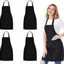 4 Pack Black Aprons, Black Apron with Pockets, Water and Oil Resistant for Women Men Cooking Kitchen Chef Apron