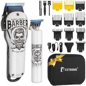 BESTBOMG Hair Clippers & Trimmer Ceramic T-Blade Cordless Haircut Sets Rechargeable 2000mAh/1200mAh with 10 Guide Combs & for Men/Father/Husband/Boyfriend