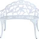 Patio Balcony Bench Double Seat, Anti-Rust Cast Aluminum Patio Garden Bench for Park Yard Outdoor Furniture White.1