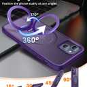 360° Rotatable Magnetic Stand for iPhone 15 Case Compatible with Mag-Safe 16FT Military Drop Protection, Anti-Scratch/Fingerprint Shockproof iPhone 15 Phone Case(Matte-Purple)