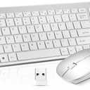 Wireless Keyboard and Mouse Combo, Compact Quiet Wireless Keyboard and Mouse Set 2.4G Ultra-Thin Sleek Design for Windows, Computer, Desktop, PC, Notebook, Laptop-Silver White