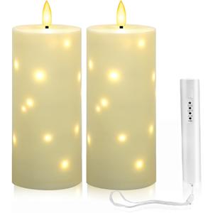 YOROXRG 4" x 10" Large Outdoor Waterproof Flickering Flameless Candles with Timer,2Pcs Battery Operated LED Pillar Candles with Embedded Star String for Outdoor Lanterns,Porch,Patio Decor(Ivory)