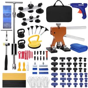 139pcs Dent Puller Kit, Paintless Dent Removal Kit for Dent Repair, Car Dent Repair Kit with Golden Lifter, Bridge Puller, Slide Hammer T-Bar, Car Dent Puller for Car Refrigerator Door Ding Repair