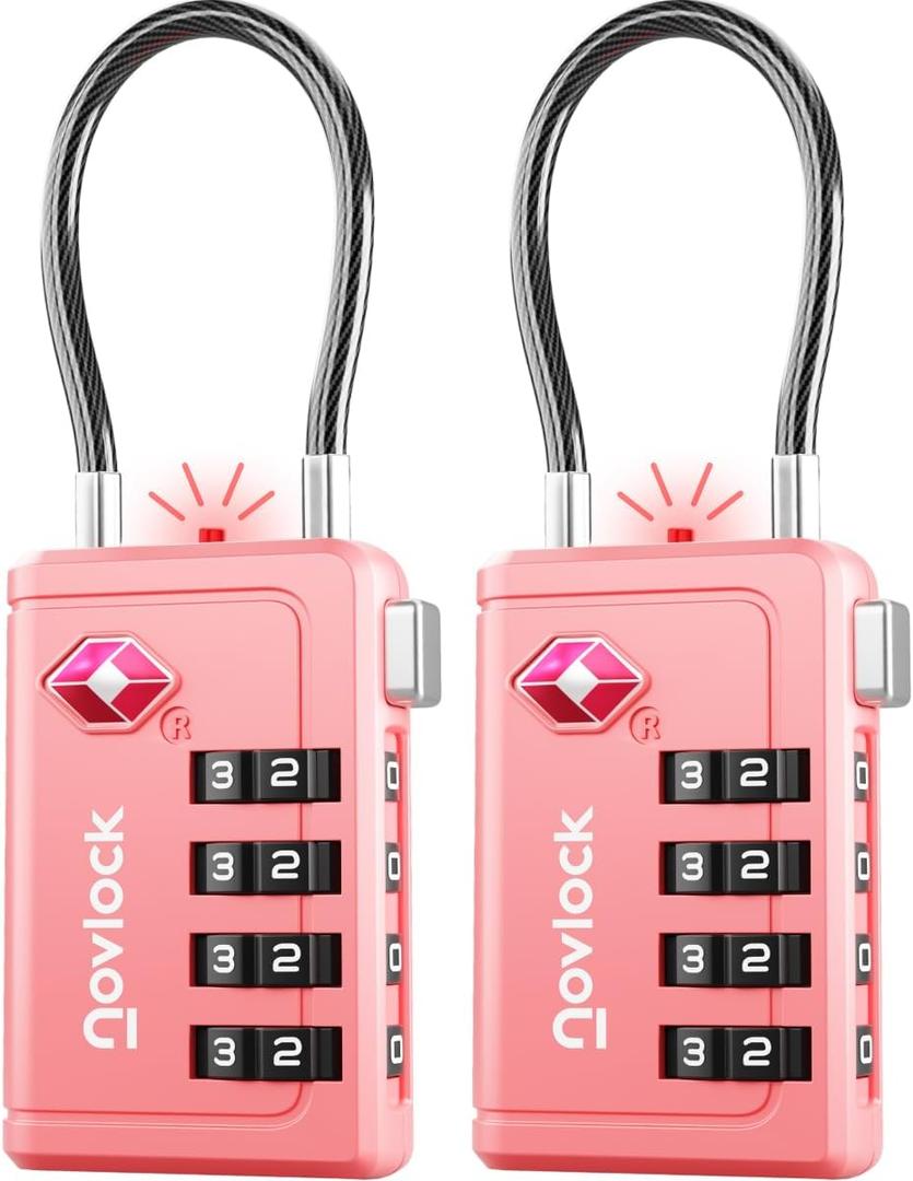 TSA Approved Luggage Locks | Inspection Indicator, 4-Digit Combination, Durable Zinc Alloy | for Suitcases, Backpacks, Travel Bags | Pink, 2-Pack