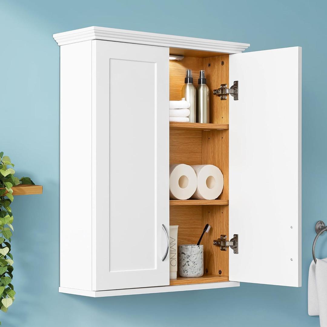 VANIRROR Medicine Cabinet -Bathroom Cabinet Wall Mount with DIY Lighting Unique Top and Dual-Tone Design, Over the Toilet Saver Storage Cabinets, 23x30-white